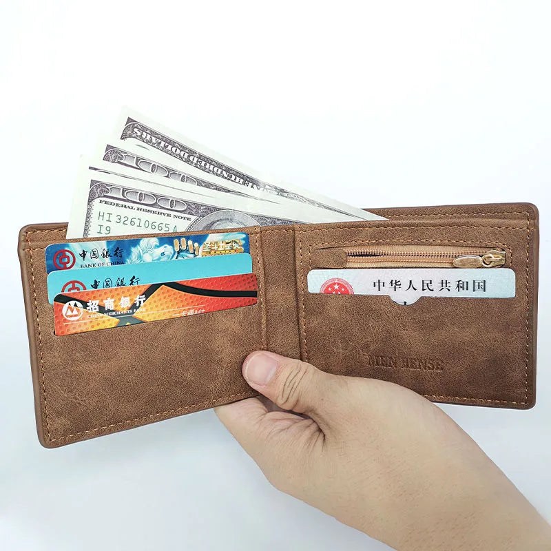 Retro Men's Thin Leather Wallet with Coin Pocket