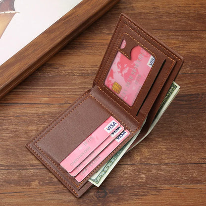 Men's Slim Leather Bifold Wallet with Money Clip