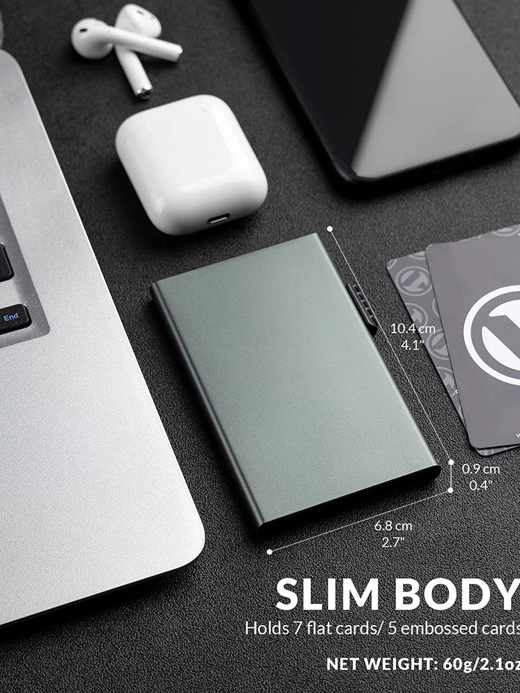 Slim Metal Pop-Up Card Holder – RFID Blocking Minimalist Wallet