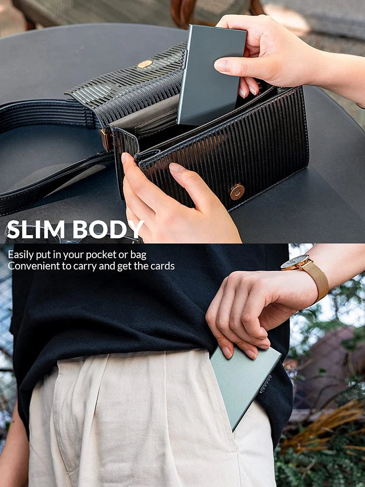 Slim Metal Pop-Up Card Holder – RFID Blocking Minimalist Wallet