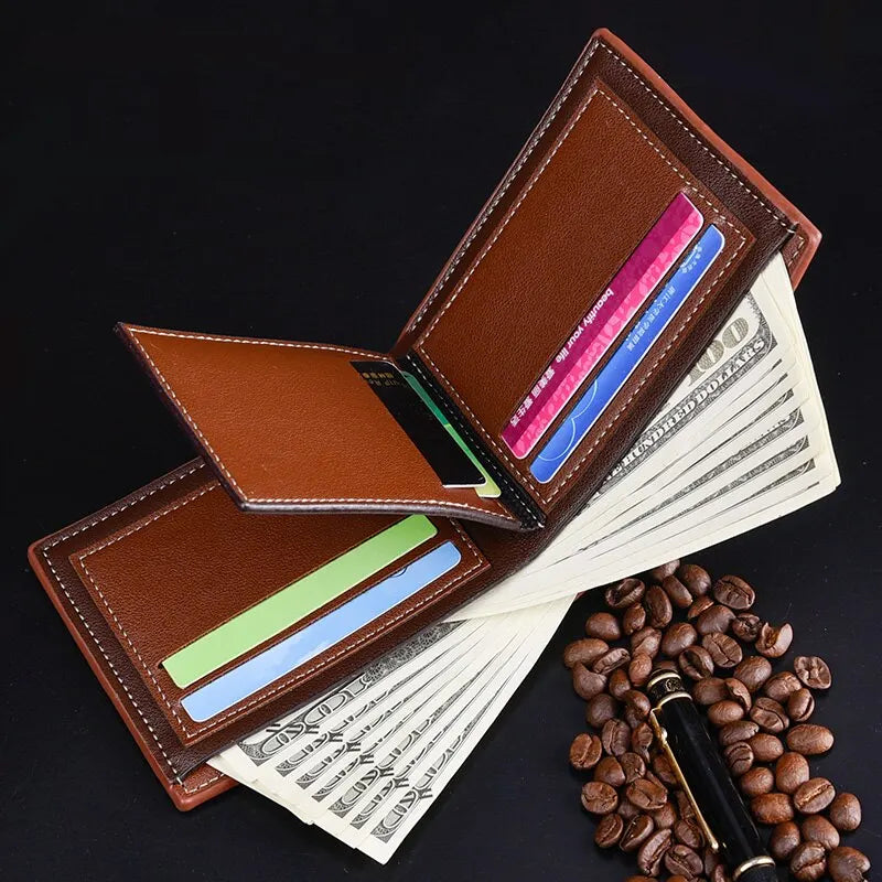 Men's Glossy Wood Grain Business Card Holder Wallet