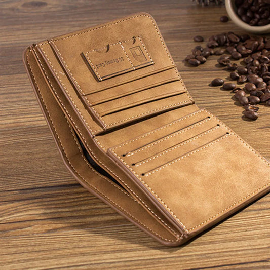 Men's Slim Leather Billfold Wallet with Card and Coin Holders